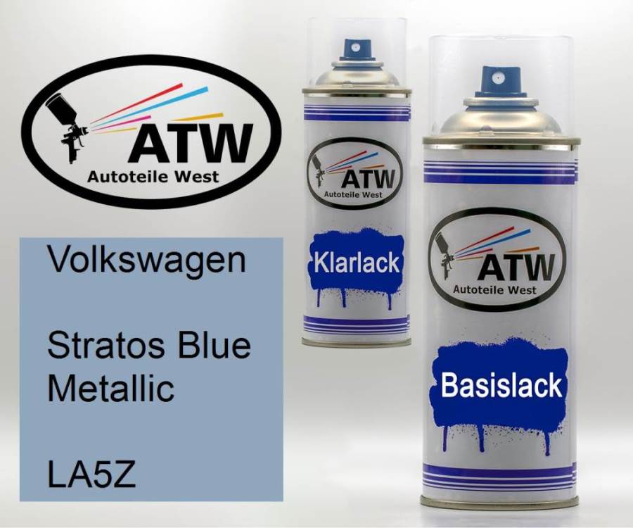 Volkswagen, Stratos Blue Metallic, LA5Z: 400ml Sprühdose + 400ml Klarlack - Set, von ATW Autoteile West.